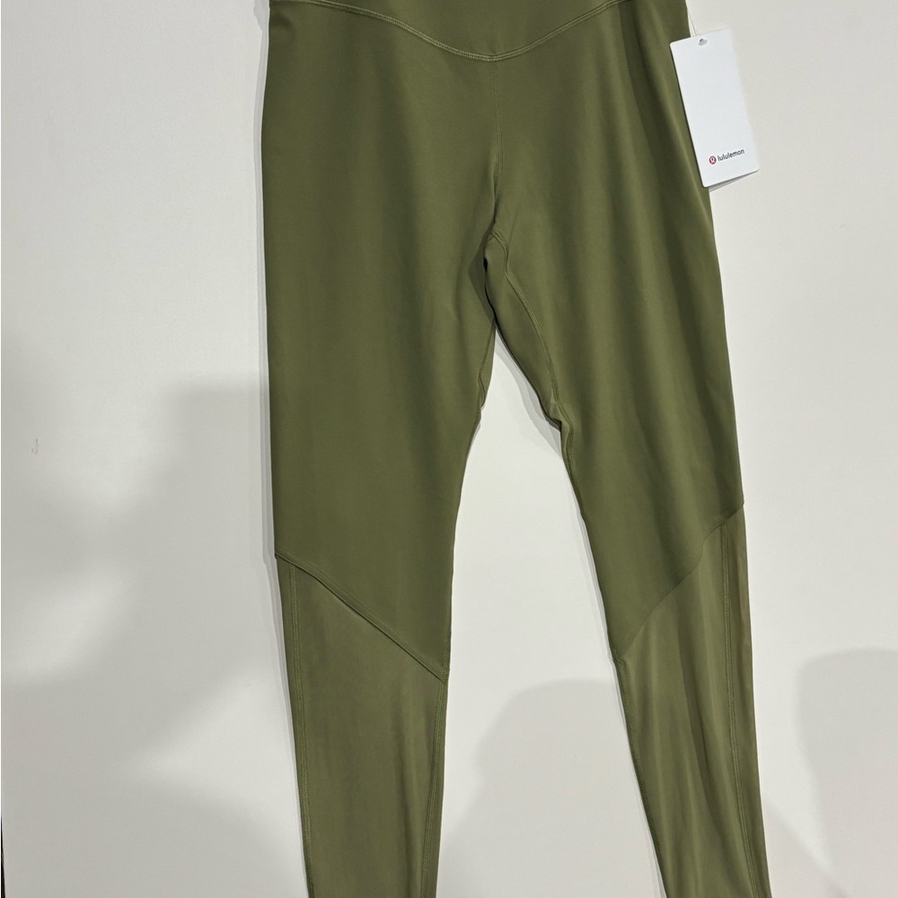 Nulu & Crisscross Mesh Stirrup Tight Olive Green Leggings